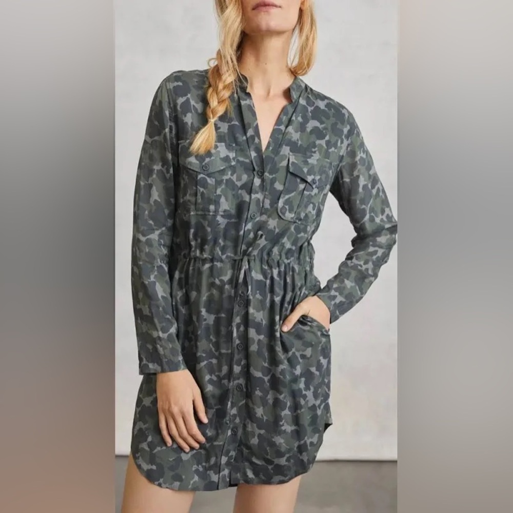 Cloth & Stone Green Camouflage Shirt Dress